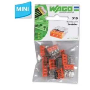 WAGO S2273 10 mini bornes de connexion rapide 3 entrées pour fils rigides - 2273-203